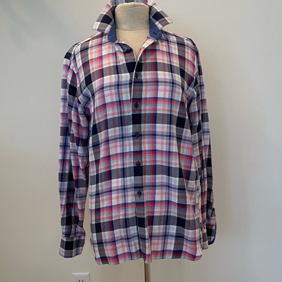 Hammer Made Mens Blue Pink White Plaid Button Down w contrasting Cuffs / 16 -41 - Picture 7 of 12